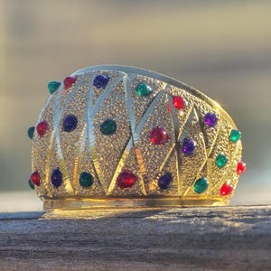 Fun Rainbow Enamel Textured 14k Yellow Gold Band/Dome Ring