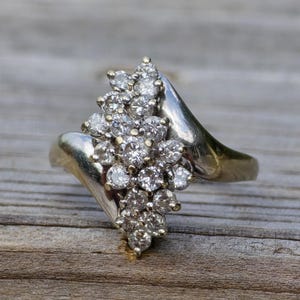 Sparkly 0.88 Carats Diamond Cluster Waterfall 14k White Gold Cocktail Ring