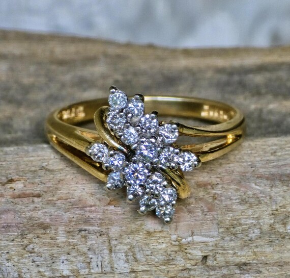 High Sparkle 1/2 Carat Diamond Cluster 14k Gold Cocktail Ring*