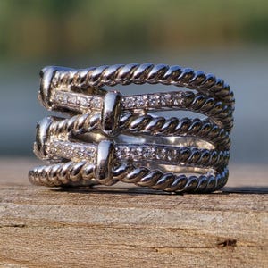 Judith Ripka Isola Collection Multi Row Sterling Silver 925 Cocktail Ring