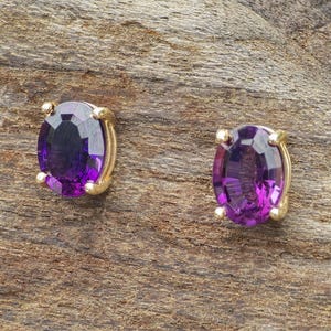 Beautiful 3.5 Carats Oval Cut Amethyst 14k Yellow Gold Earrings/Studs