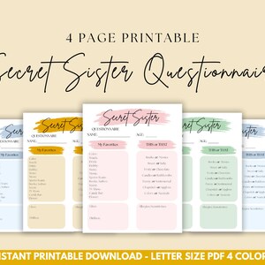 Secret Sister Questionnaire Printable Instant Digital Download LDS YW ...