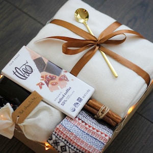Hygge Gift Box with blanket for Clients Employees, Thank you Gift for Friends Coworkers, Thank you gift Mentor, Teacher, Coworker