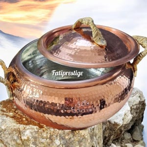 Handmade Copper Casserole Pot Set with Brass Handles