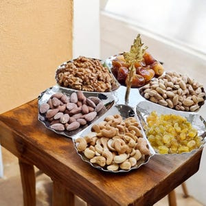 Handmade Copper-Plated Brass Snack Bowl: 6-Compartment Dry Fruit & Cookie Server