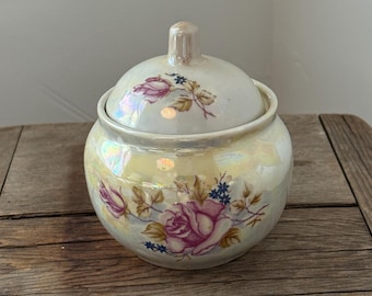 Vintage Lustreware | Yellow Iridescent Trinket Dish With Lid | Sugar Bowl