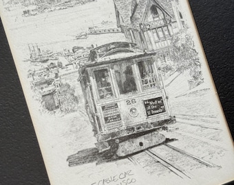 Don Davey San Francisco Cable Car Print - 1977 Framed Street Scene