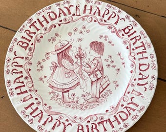 Plato vintage de feliz cumpleaños / Royal Crownford / Staffordshire, Inglaterra