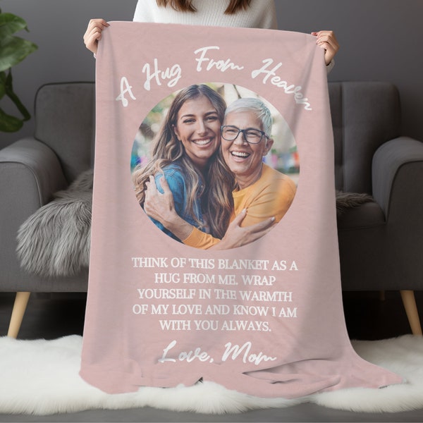 Personalized Memorial Blanket Mom, In Memory Of Photo, Blanket Gift For Loss Of Dad, Sympathy Blankets, Hugs From Heaven Blanket, Xmas Gift