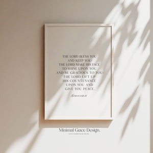 De Heer zegene u, getallen 6:24-26, afdrukbaar, christelijk wanddecor, minimalistische print, christelijke esthetiek, bijbelvers kunst aan de muur, christelijk