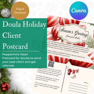 Postales de Doula de Navidad/Plantillas de postales navideñas/ Marketing de Doula/ Doula de nacimiento/ Postales/Tarjeta Doula/ Menta
