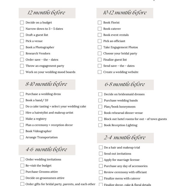 Wedding Checklist, Wedding Checklist Printable, Wedding Planning Checklist, Wedding Checklist Template