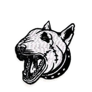 Parche de Bull Terrier con cabeza de Pitbull bordada - Parche termoadhesivo resistente para chalecos - Accesorio para perros moteros - Regalo para amantes de los bullies - Insignia para perro