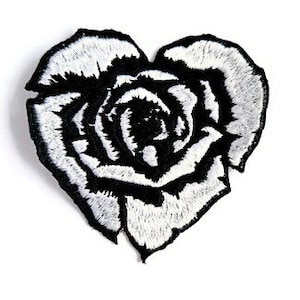 Toppa posteriore con cuore di rosa, stile gotico, punk, ricamo gotico.