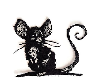 Upiorny czarny szczur / mysz haftowana naszywka - Dark Gothic Animal Iron-On Emblem - Whimsigoth Cottagecore Aesthetic