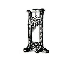 Puede incluir: Ilustración en blanco y negro de una guillotina, un dispositivo de ejecución histórico.