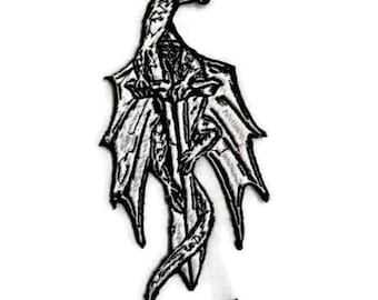 Embroidered Dragon Patch, Fantasy Dragon and Sword, Iron On Applique, Medieval Patch, Gothic Patch, 6.5x15cm