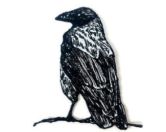 Embroidered Raven Patch - Iron-On/Sew-On Dark Bird Applique