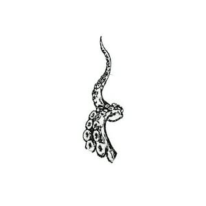 May include: A black and white line drawing of an octopus tentacle.