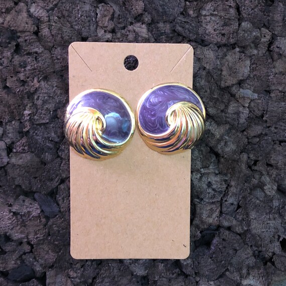 Vintage Stud Earrings Gold Toned Round With Spira… - image 1
