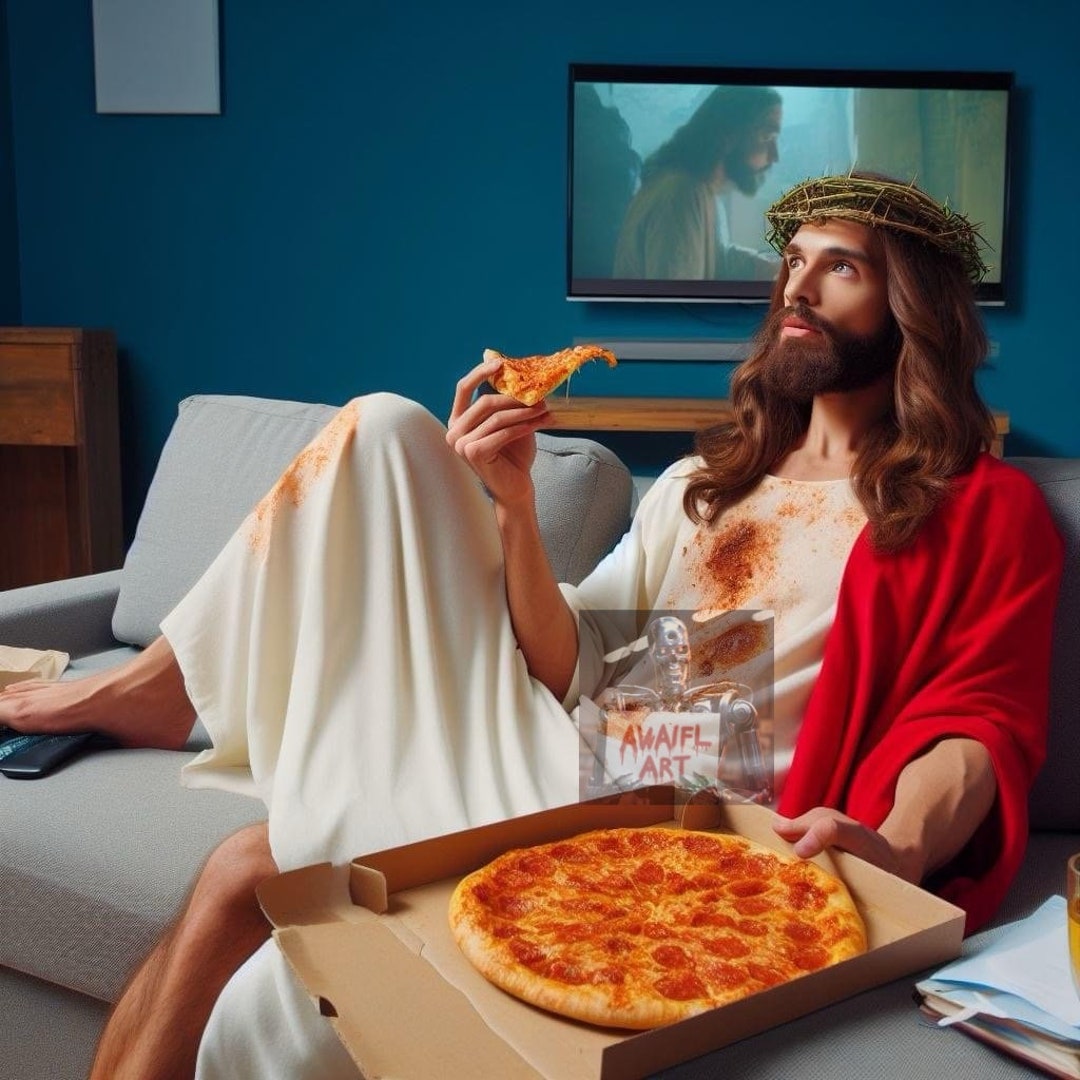 Jesus Christ in Sports 10 Eating Pizza in a Hotel Room Etsy