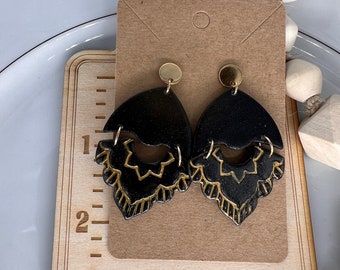 Boho Chic Black and Gold Polymer Clay Earrings