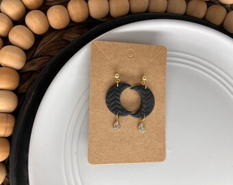 Black moon crystal polymer clay earrings
