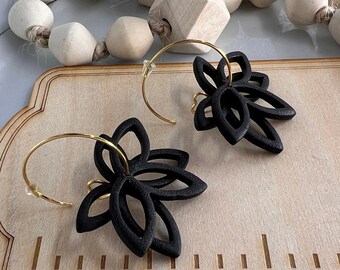 Black Kinetic Flower Polymer Clay Earrings
