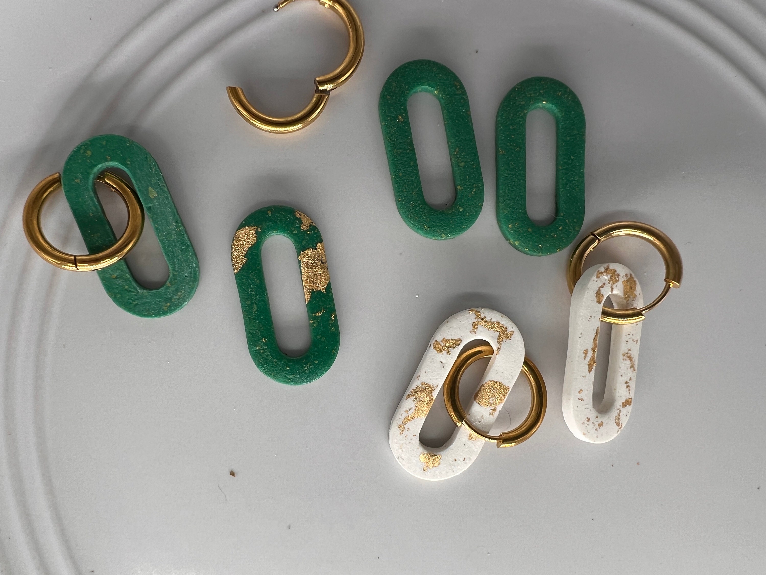 Versatile Interchangeable polymer clay links on stainless gold hoop earrings - "Peggy" style