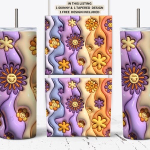 3D Inflated Retro Tumbler Wrap PNG, 20 Oz Skinny Tumbler Sublimation ...