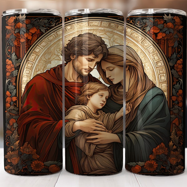 Holy Family-Jesus-Mary-Joseph religious tumbler wrap-straight pattern & tapered-20 oz Skinny Tumbler Sublimation Design-Digital Download PNG