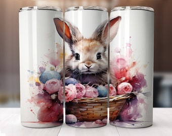 Cute Easter bunny tumbler sublimation wrap-straight & tapered pattern-20oz Skinny Tumbler Sublimation Template Design-Digital Download PNG.
