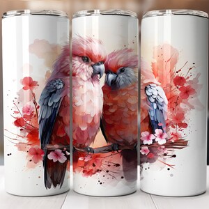 Pink love birds 20oz Skinny Tumbler wrap png-straight & tapered pattern wrap-20oz Skinny Tumbler Sublimation Design-Digital Download PNG.