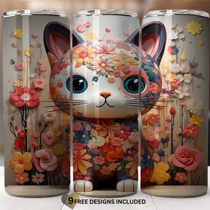 Japanese lucky kitten cat 20oz Skinny tumbler sublimation wrap Png design-straight tapered pattern-animal digital download PNG.
