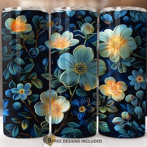 Glow in the dark flowers image 20oz Skinny Tumbler Sublimation Design Wrap Png-straight-Tapered Design-Instant Digital Download ONLY.
