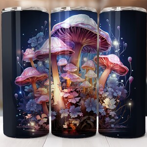 Glowing mushrooms 20 oz skinny sublimation Tumbler-straight pattern & tapered-20 oz Skinny Tumbler Sublimation Design-Digital Download PNG.