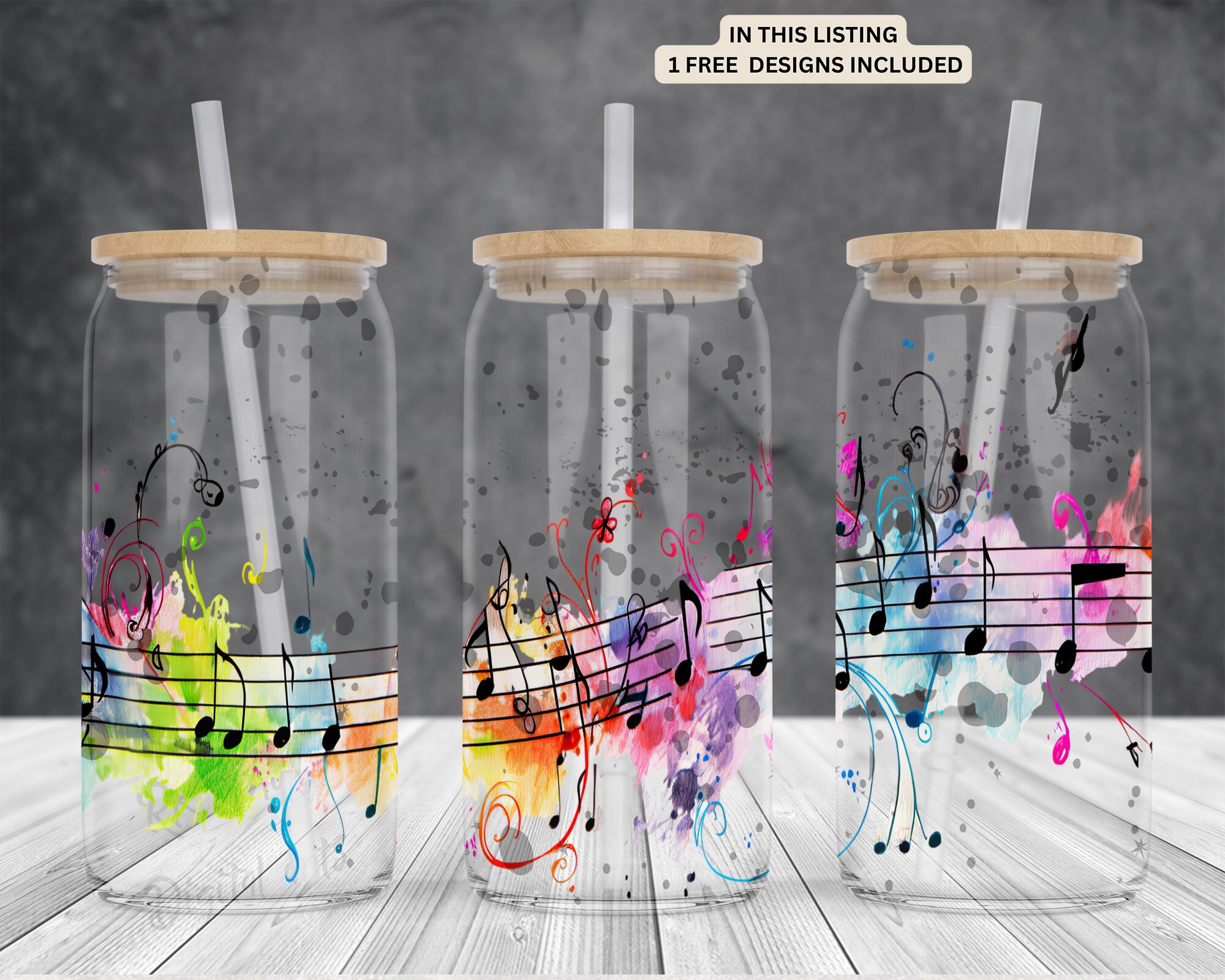 Colorful Music Notes Symbols 16oz Glass Can Sublimation Design-frosted ...