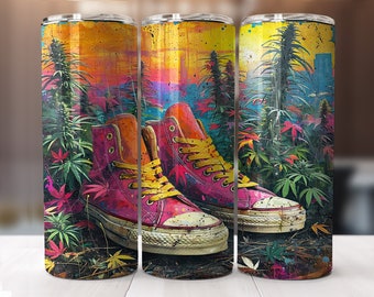 Weed-cannabis-pot shoes tumbler sublimation wrap-straight & tapered pattern-20oz Skinny Tumbler Sublimation Design-Digital Download PNG.