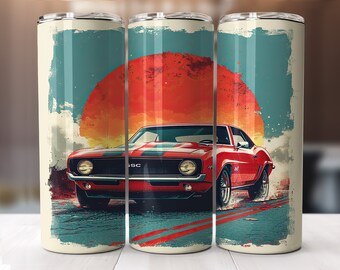 Coche antiguo 20oz Envoltura de sublimación de vaso flaco Png-patrón recto y diseño de sublimación de vaso flaco cónico-20oz-Descarga digital PNG.