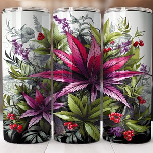 Watercolor weed-cannabis-pot tumbler sublimation wrap-straight & tapered pattern-20oz Skinny Tumbler Sublimation Design-Digital Download PNG