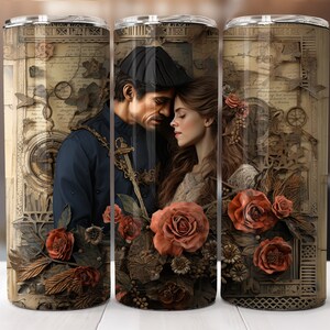 Vintage couple Valentine&#39;s tumbler sublimation wrap, straight pattern & tapered-20 oz Skinny Tumbler Sublimation Design-Digital Download PNG