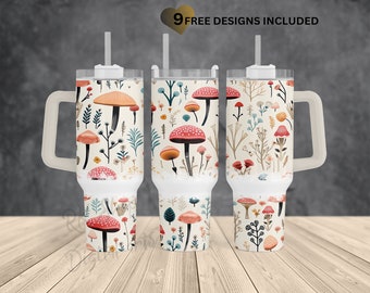 Boho mushrooms 40oz Tumbler sublimation Wrap PNG Design-Quencher Tumbler Wrap-Tumbler with Handle Wrap-Instant Download.