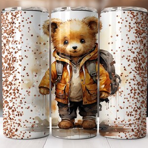 Teddy bear junior Skinny Tumbler wrap Png #2-straight pattern & tapered wrap-20oz Skinny Tumbler Sublimation Design-Digital Download PNG.
