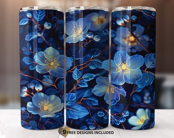 Glowing in the dark flowers image 20oz Skinny Tumbler Sublimation Design Wrap Png-straight-Tapered Design-Instant Digital Download ONLY.
