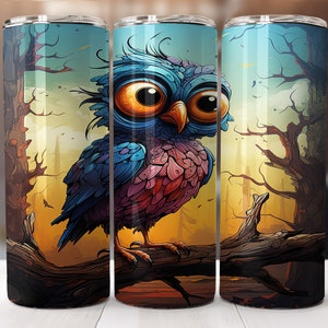 Ugly-Cute colorful bird 20oz Skinny Tumbler wrap-straight & tapered pattern wrap-20oz Skinny Tumbler Sublimation Design-Digital Download PNG