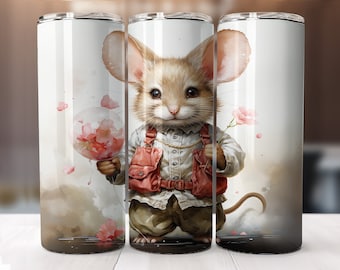 Cute Valentine's mouse 20oz tumbler sublimation wrap-straight pattern & tapered-20oz Skinny Tumbler Sublimation Design-Digital Download PNG.