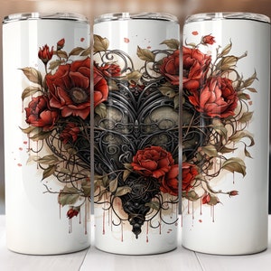 Envoltório de sublimação de copo de coração gótico dos namorados Png-padrão reto e cônico-20oz Skinny Tumbler Sublimation Design-Digital Download PNG