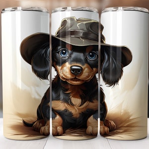 Lindo dibujo animado dachshund perro vaso sublimación patrón envolvente recto y cónico-20 oz Skinny Tumbler Sublimación Desig-Digital Descargar PNG.