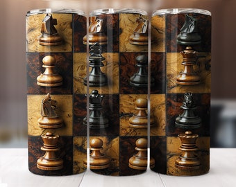 Chess game design 20oz Tumbler sublimation design wrap Png-straight & tapered pattern-20oz Tumbler Sublimation Design-Digital Download PNG.