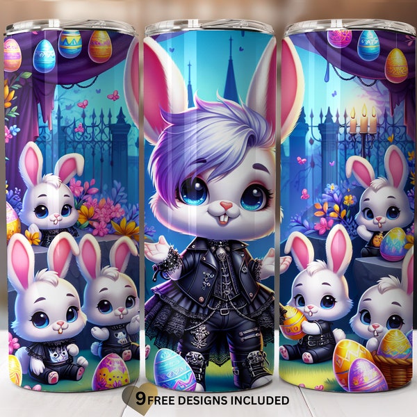 Cute Gothic-Goth Easter bunny tumbler sublimation wrap-straight & tapered pattern-20oz Skinny Tumbler Template Design-Digital Download PNG.